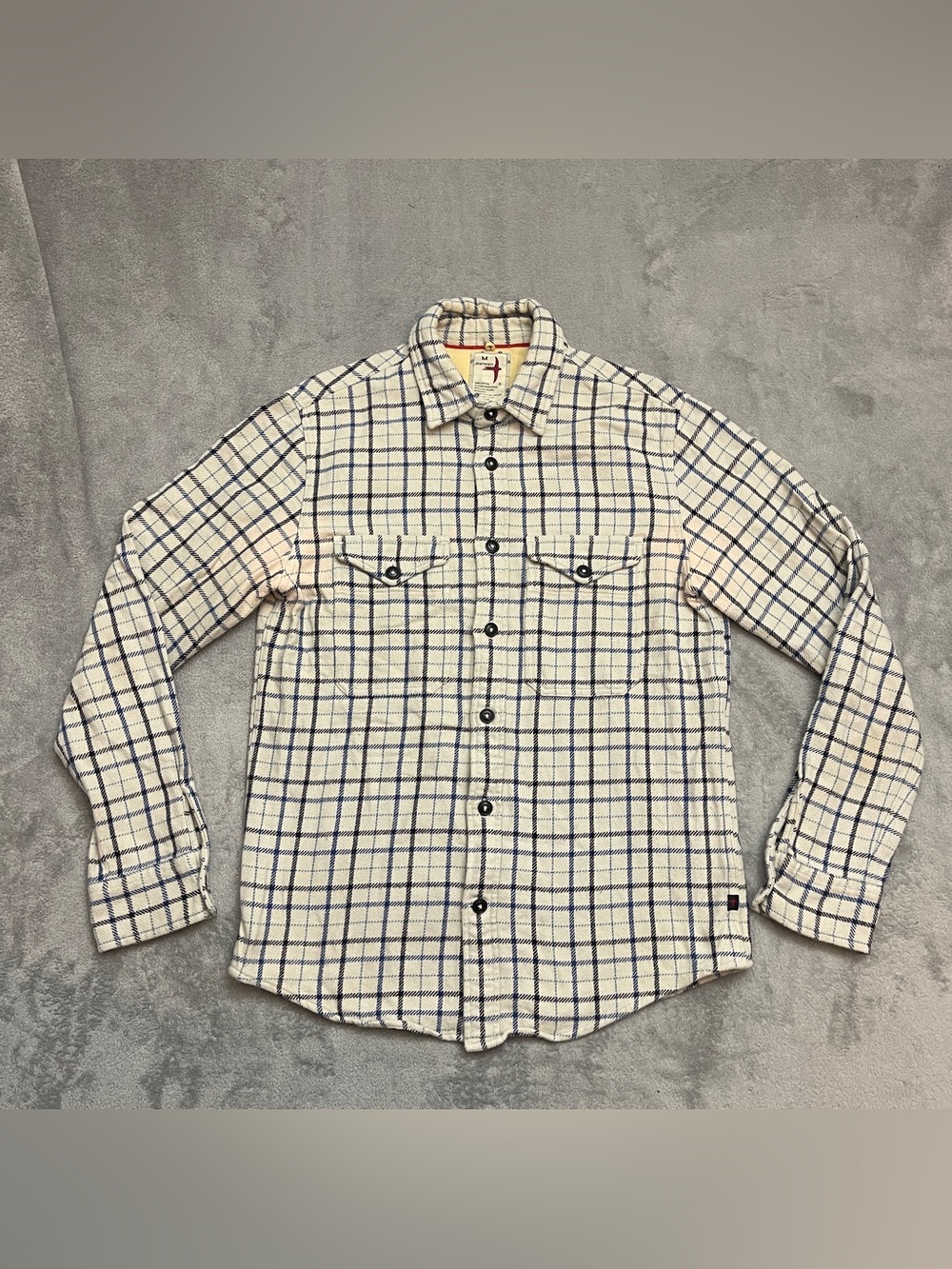 Relwen Blanket Flannel Men's size Medium Ivory plaid heavy cotton